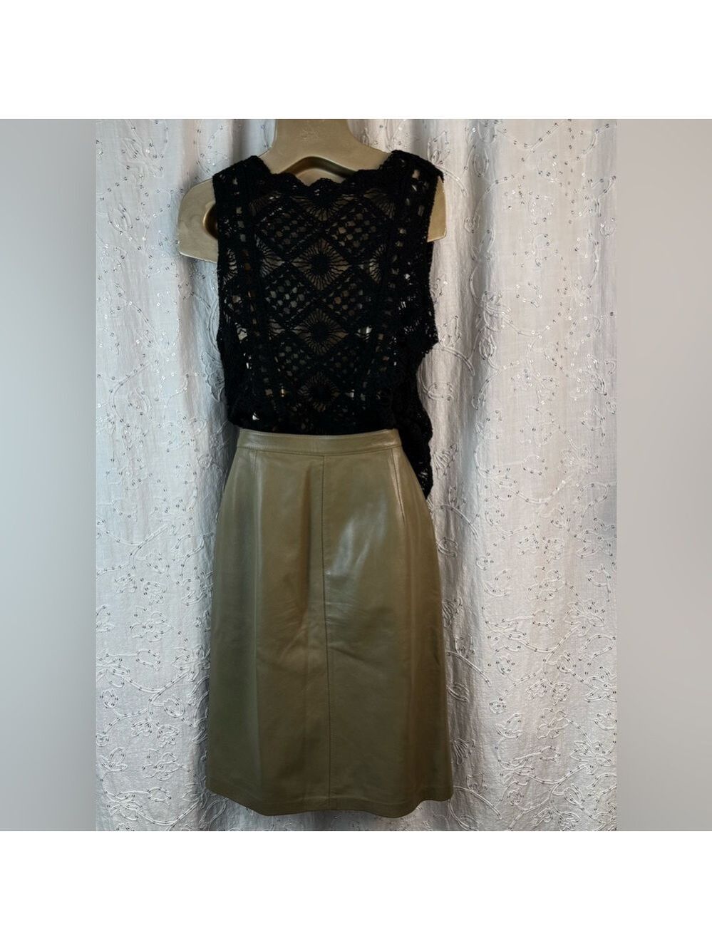 Vintage 80s Leather Jacket & Skirt Set Olive Taupe J. Porte Spain - Picture 10 of 14